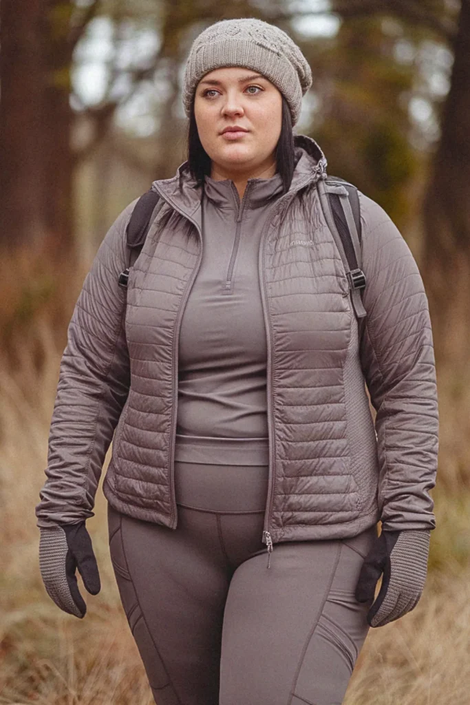 Plus Size Fall Quilted Jacket with Hiking Tights Hiking Outfit