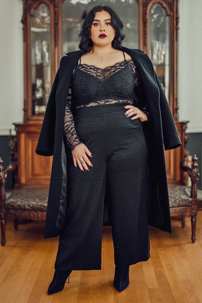 Plus Size Gothic Lace Top Fall Outfit