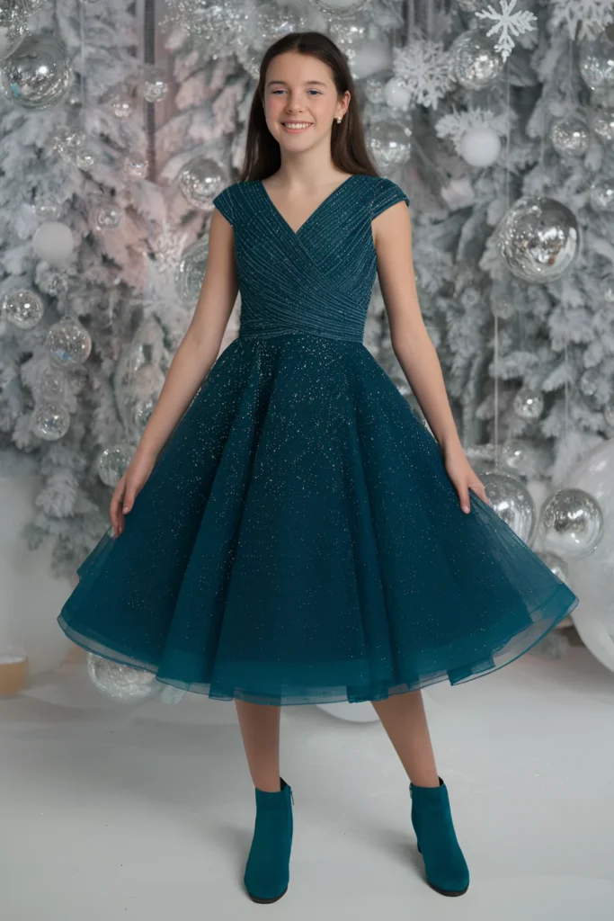 Middle School Winter Dance Teal Wrap Dress