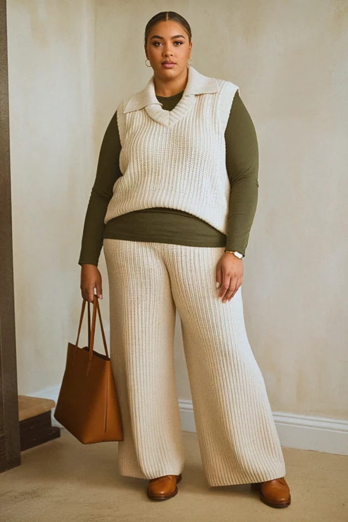 Plus Size Sweater Vest and Wide Pants Fall Outfit