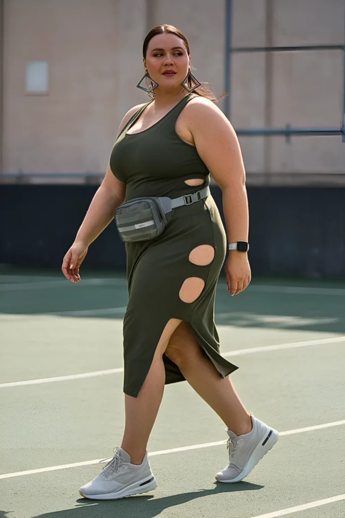 Plus Size Summer Cut-Out Detail Tank Dress Athleisure Outfit