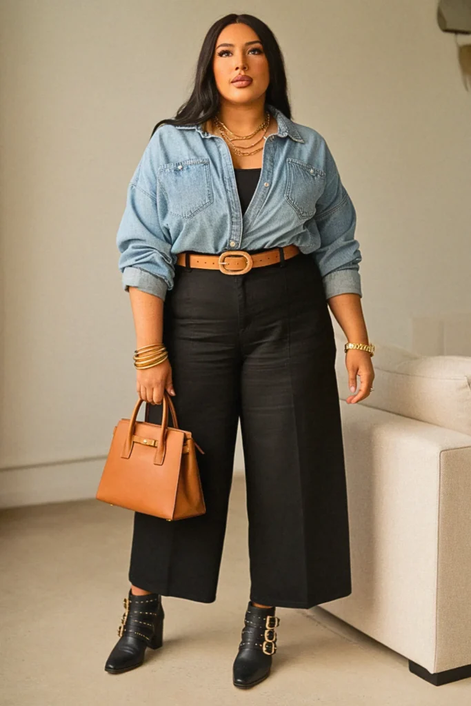 Plus Size Cute Denim Shirt Casual Fall Outfit