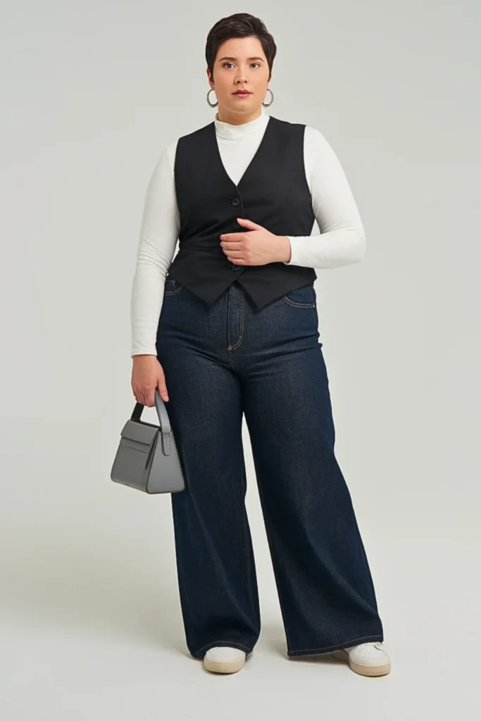 Plus Size Japanese Vest Layering Contemporary Autumn Outfit