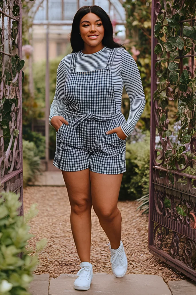 Gingham Overalls and Striped Top