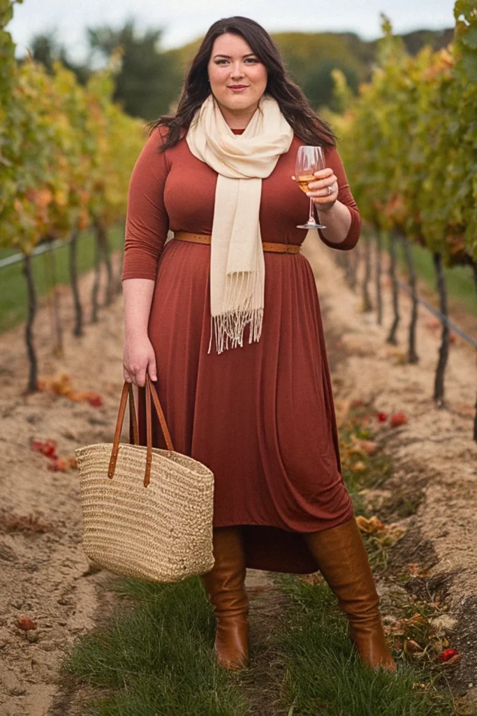 Plus Size Fall Earth Tones Maxi Dress Winery Outfit