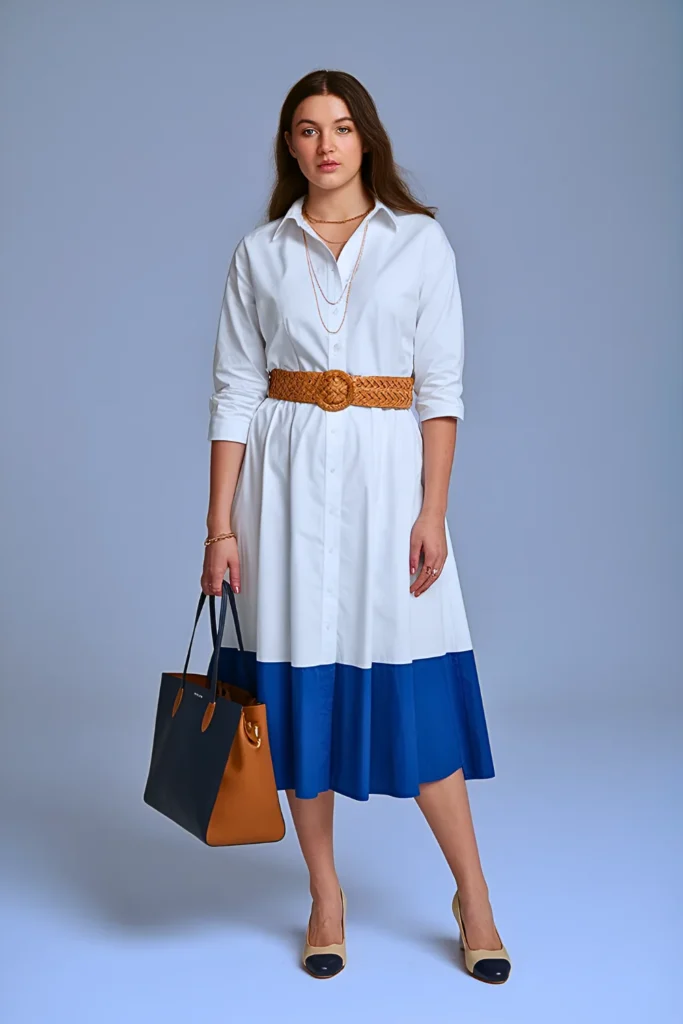 Spring Color-Dipped Shirt Dress Office Outfit