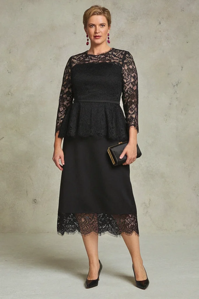 Peplum Lace Overlay Plus Size Formal Wedding Guest Dress