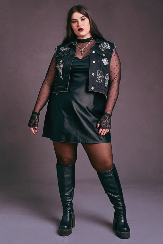 Plus Size Fall Mesh Layer Gothic Grunge Outfit