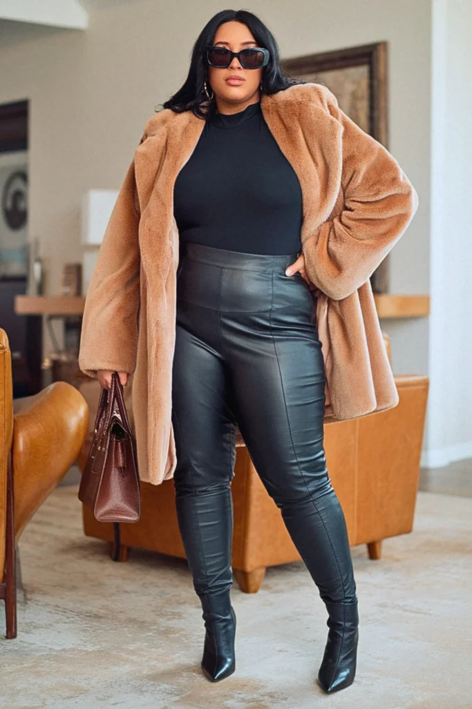 Plus Size Fall Faux Fur Coat Glamour Autumn Outfit