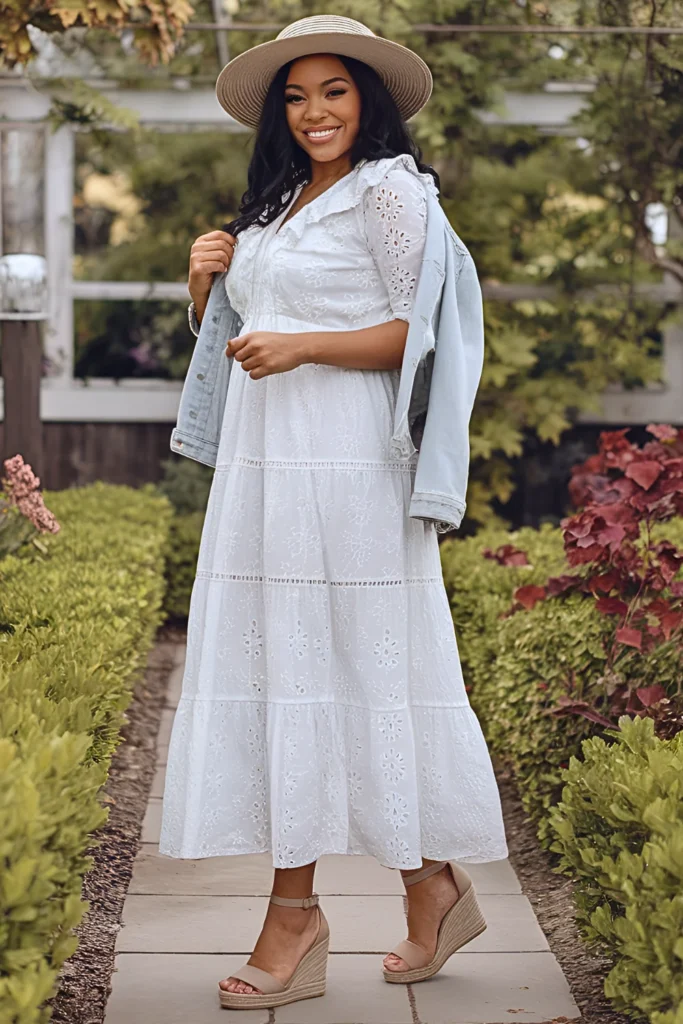 Ruffled Eyelet Lace Dress and Espadrille Wedges