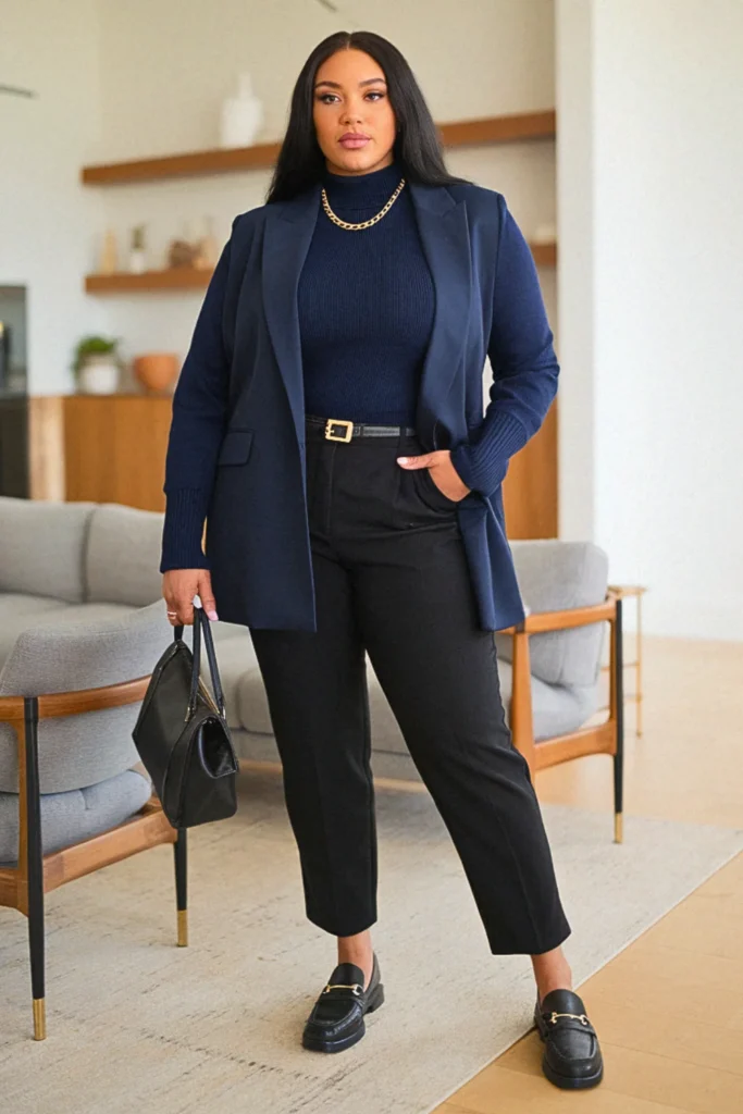 Plus Size Sweater Blazer with Ankle Pants Fall Outfit