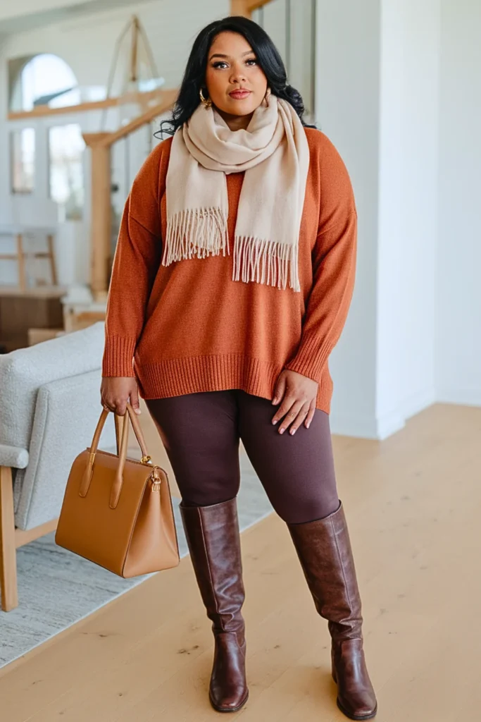 Plus Size Soft Rust Orange Sweater Autumn Outfit