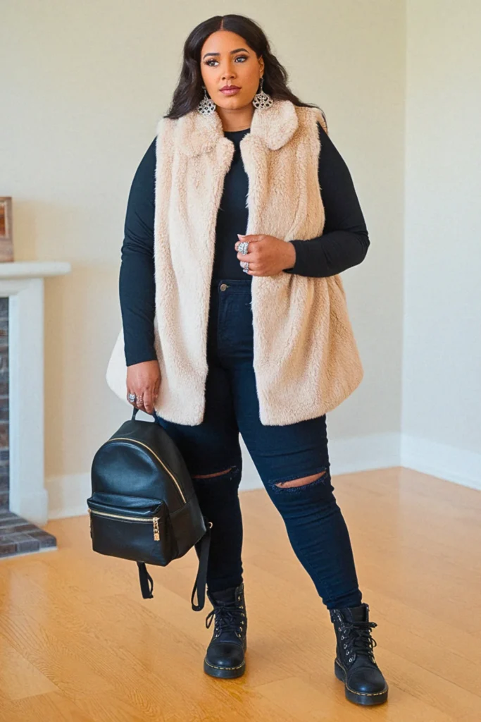Plus Size Faux Fur Vest Luxe Fall Outfit