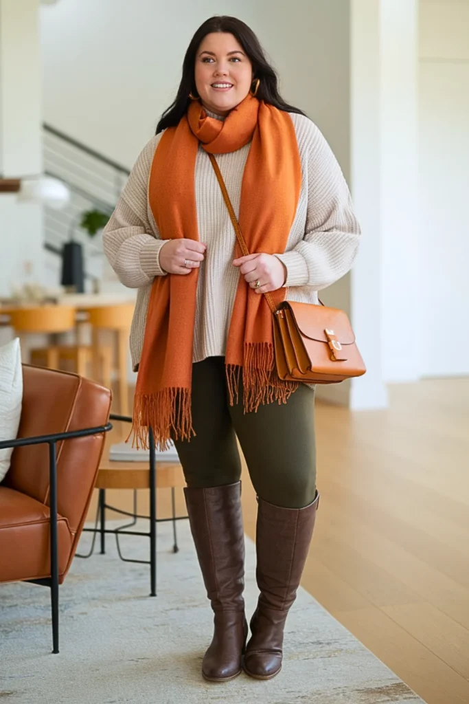 Plus Size Soft Burnt Orange Scarf Autumn Outfit