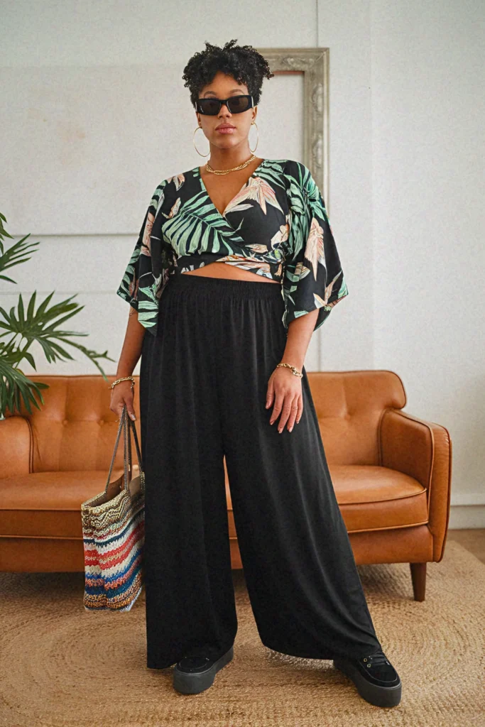 Plus Size Summer Palazzo Pants-Style Long Skirt Outfit