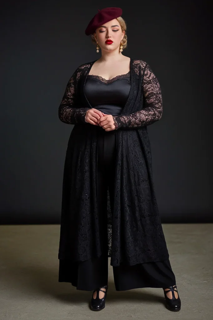 Plus Size Goth Lace Cardigan Victorian Fall Outfit