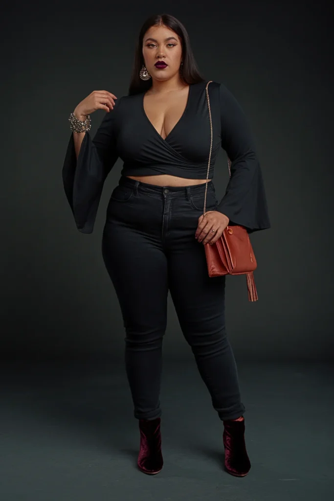 Plus Size Goth Wrap Top Dark Fall Outfit