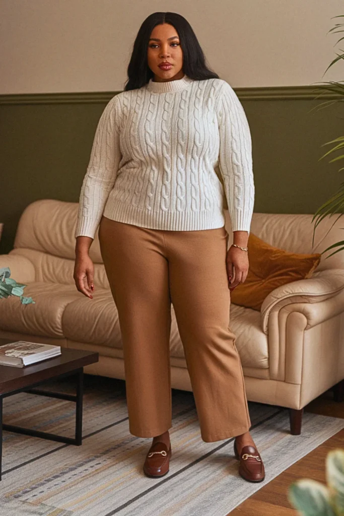 Plus Size Cream Cable Knit Sweater Cute Fall Outfit