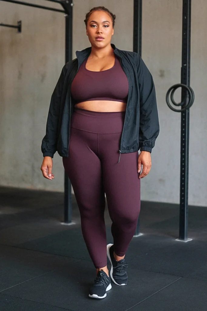 Plus Size Fall Zip-Up Jacket and Yoga Pants Athleisure Outfit