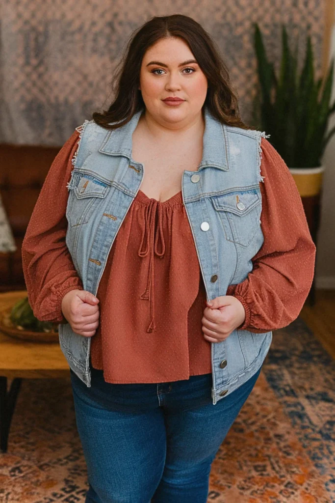 Plus Size Denim Vest Boho Inspired Fall Outfit
