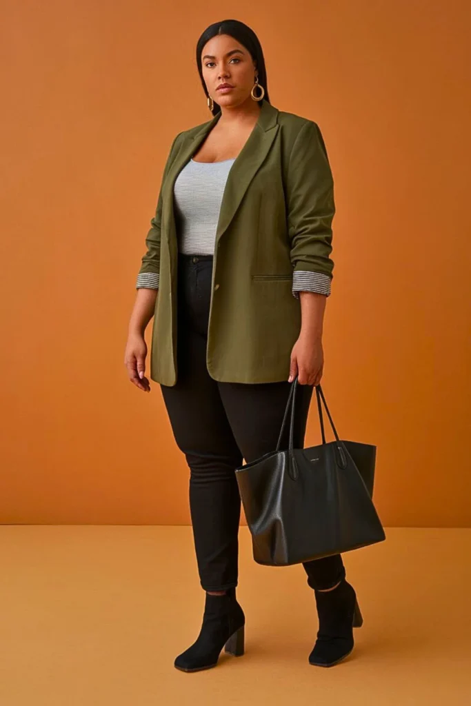 Plus Size Autumn Olive Green Blazer Work Outfit