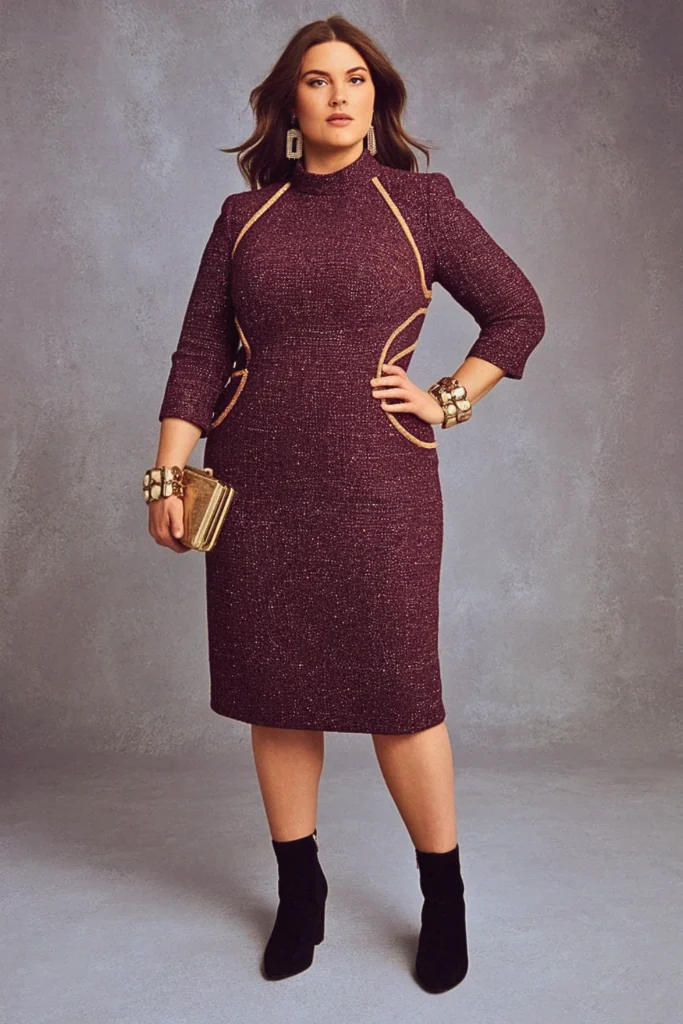 Plus Size Mixed Media Tweed Wedding Guest Dress
