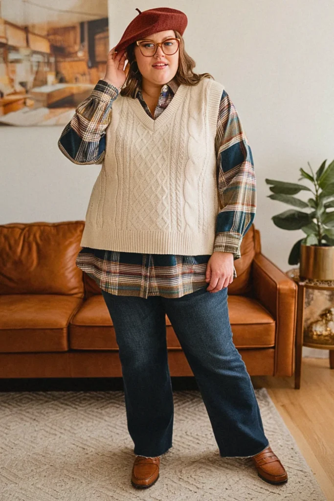 Plus Size Fall Sweater Vest Layering Autumn Outfit