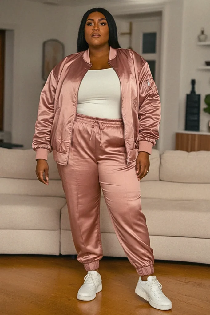 Plus Size Casual Bomber Jacket Comfy Fall Outfit