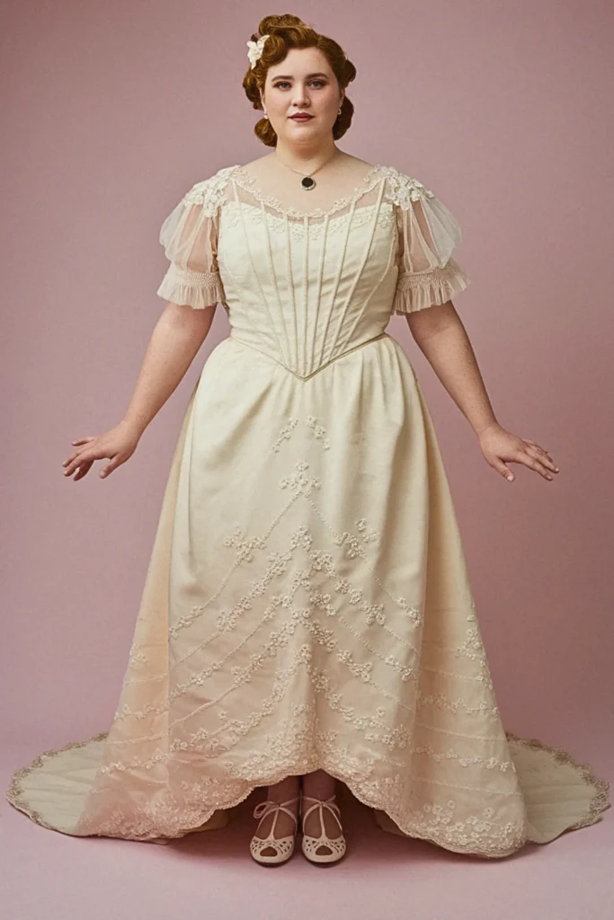 Plus Size Vintage Edwardian High-Waist Wedding Dress