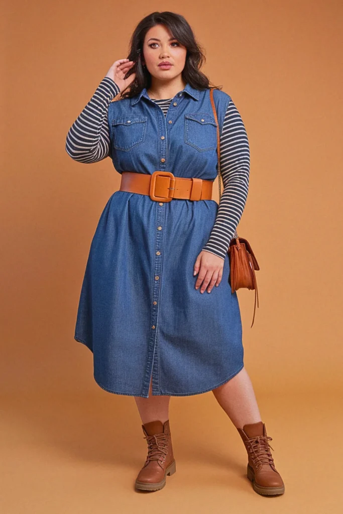 Plus Size Denim Shirt Dress Fall Outfit