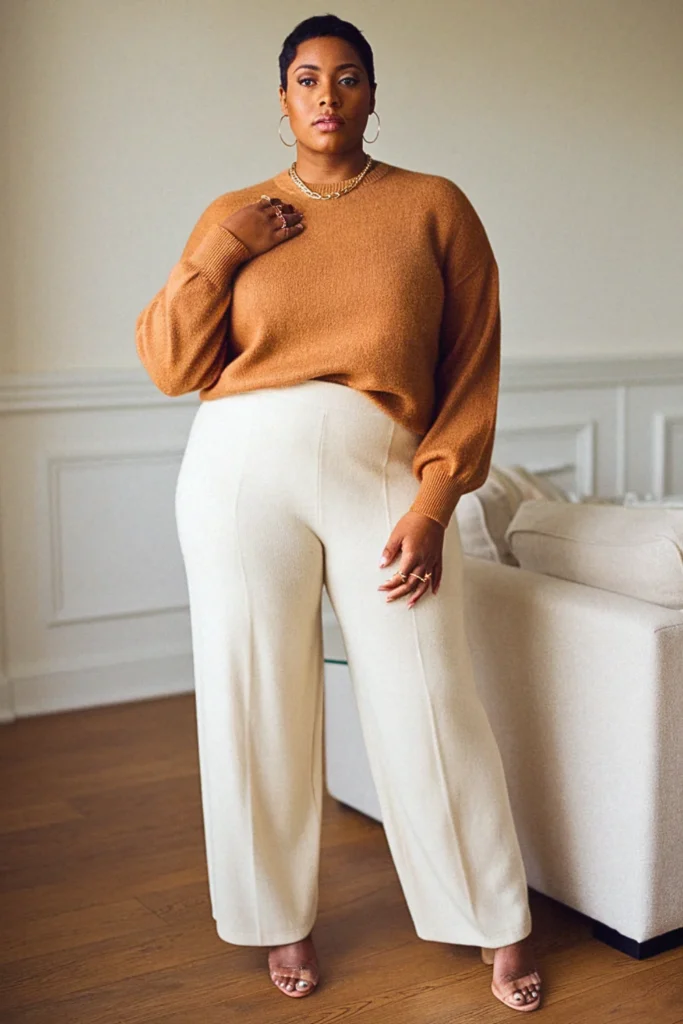 Plus Size Caramel Cashmere Sweater Fall Outfit