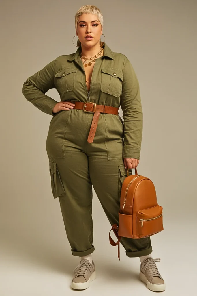 Plus Size Utility Jumpsuit Belt Fall Outfit