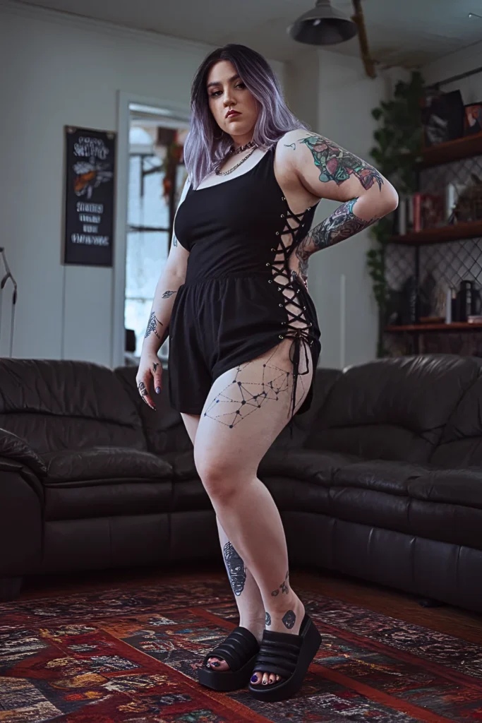 Plus Size Corset-Back Romper Summer Goth Outfit