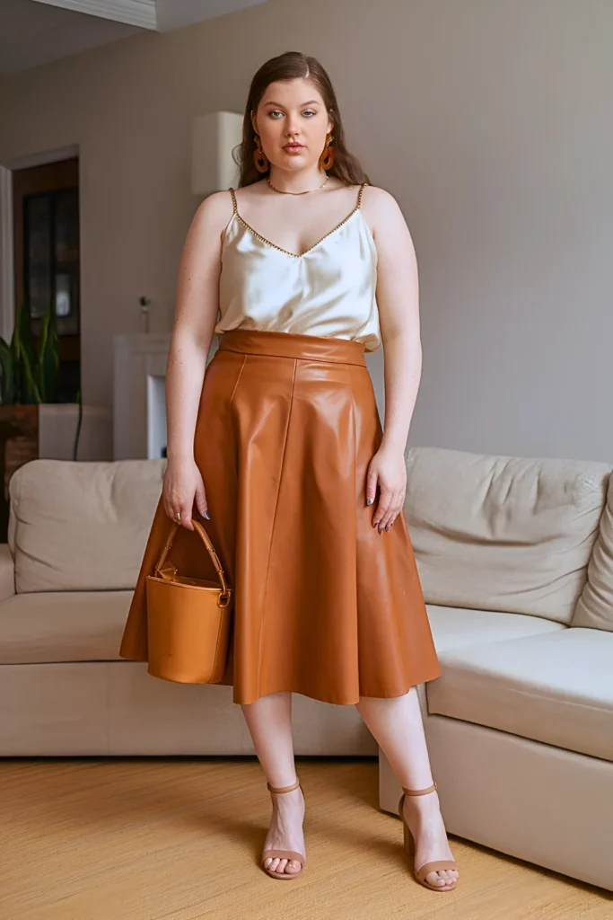 Plus Size Leather A-Line Summer Skirt Outfit