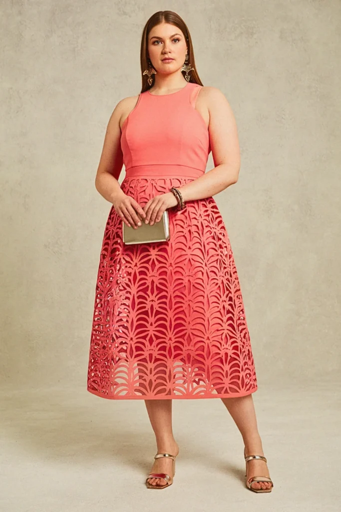 Plus Size Beach Laser-Cut Overlay Wedding Guest Dress