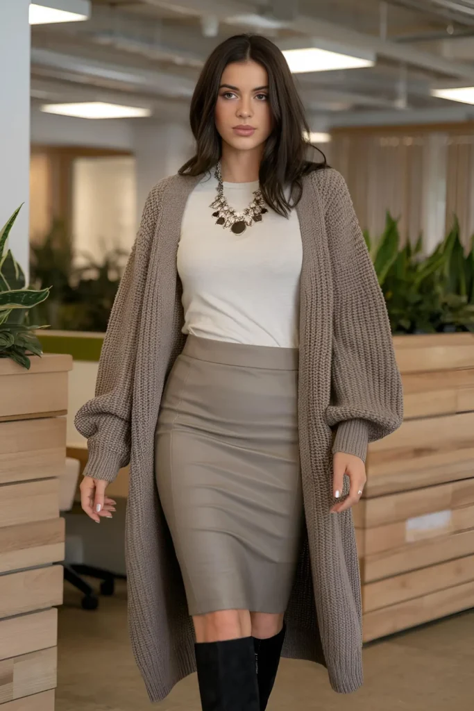 Winter Cardigan and Pencil Skirt Work Outfit