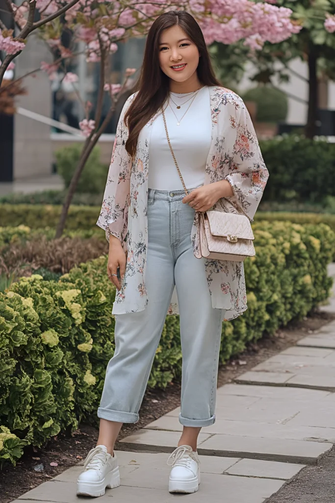 Floral Kimono Jacket and High-Waisted Jeans