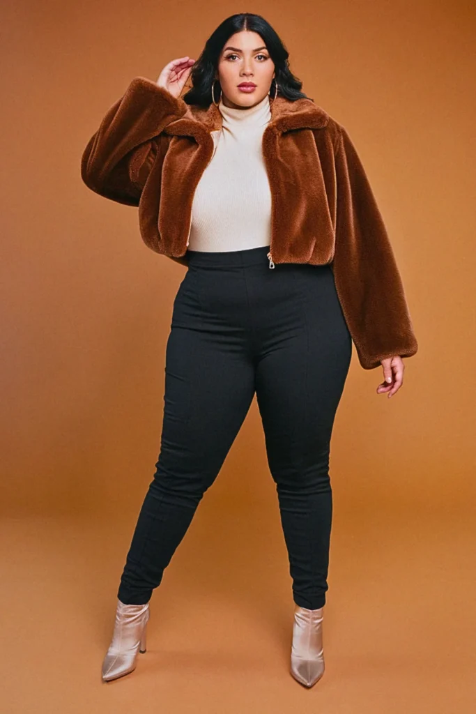Plus Size Faux Fur Jacket Fall Outfit