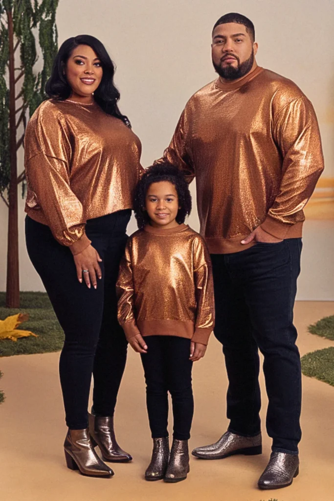 Plus Size Fall Copper Metallic Sweater Family Outfit