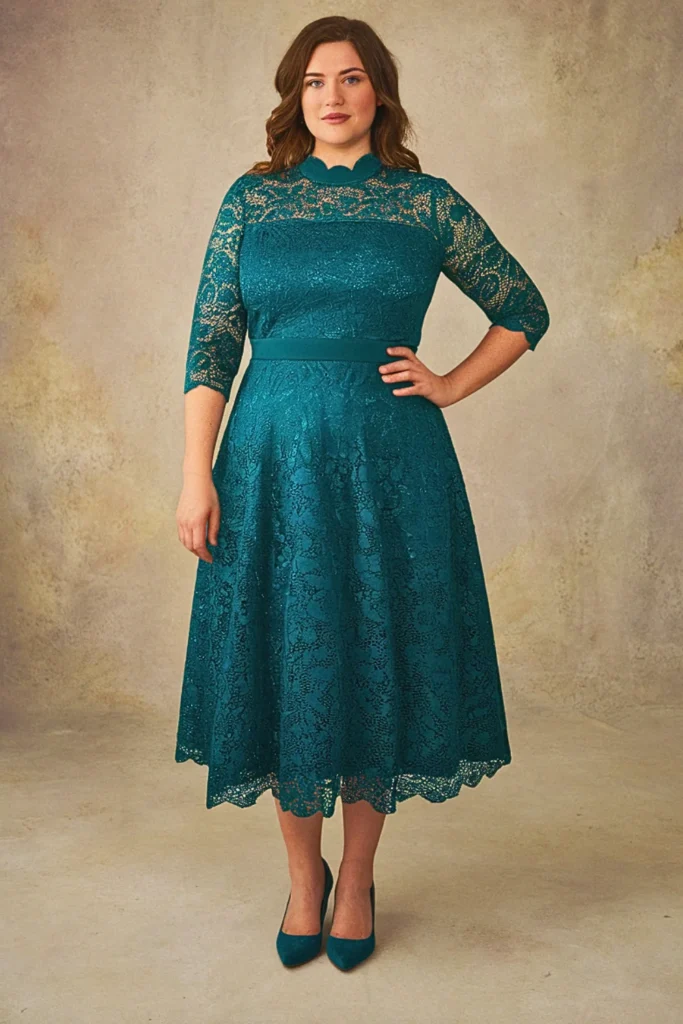 Plus Size Victorian-Inspired Lace Wedding Guest Dress
