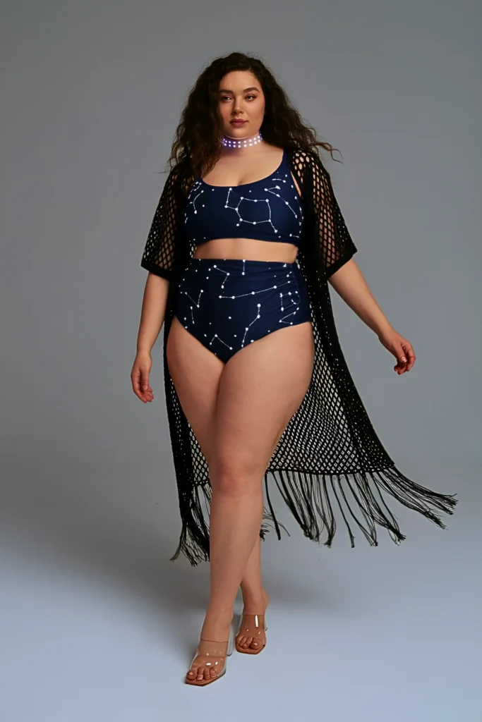 Plus Size Glow-in-the-Dark Swimsuit & Cover-Up Party Outfit