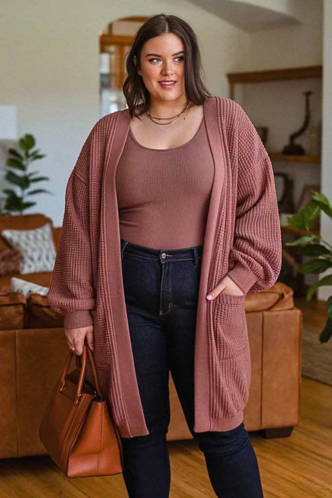 Plus Size Chenille Cardigan Cozy Professional Fall Outfit