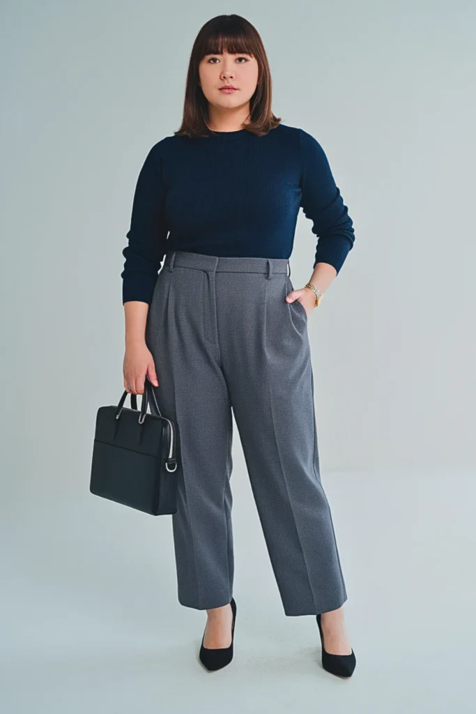 Plus Size Japanese Crew Neck Modern Professional Autumn Outfit