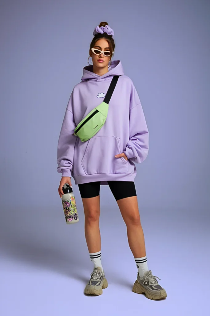 Spring Comfy Oversized Hoodie & Bike Shorts Outfit