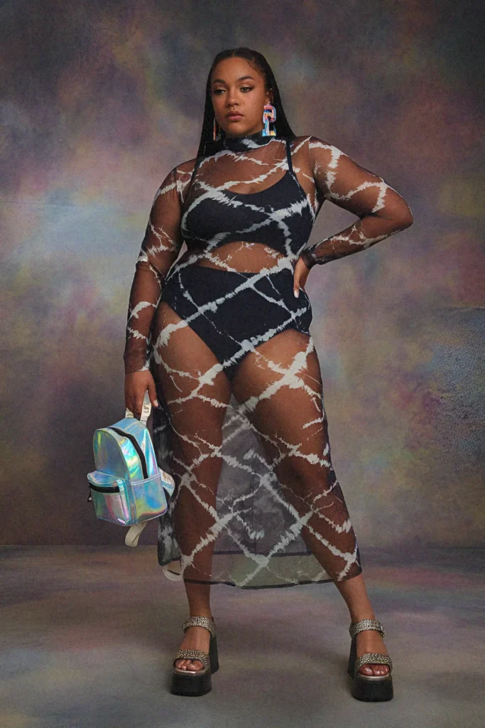 Plus Size Aesthetic Tie-Dye Mesh Overlay Dress Summer Outfit