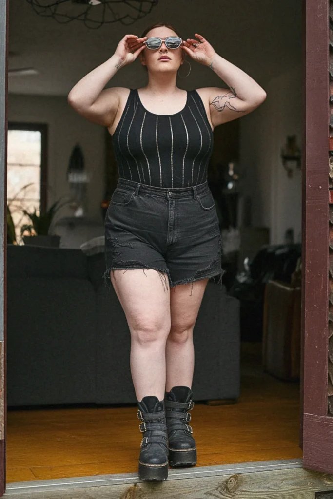 Plus Size Edgy Metallic Accent Summer Outfit