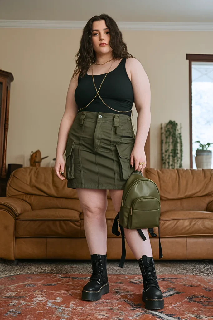 Plus Size Utility Pocket Summer Skirt Outfit