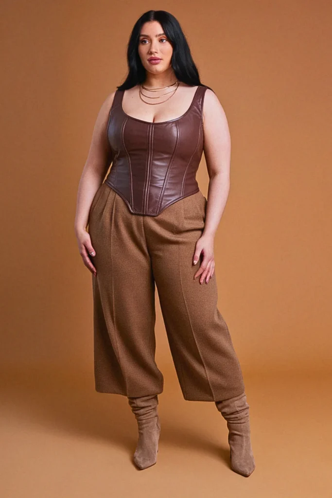 Plus Size Fall Leather Corset Top Birthday Outfit