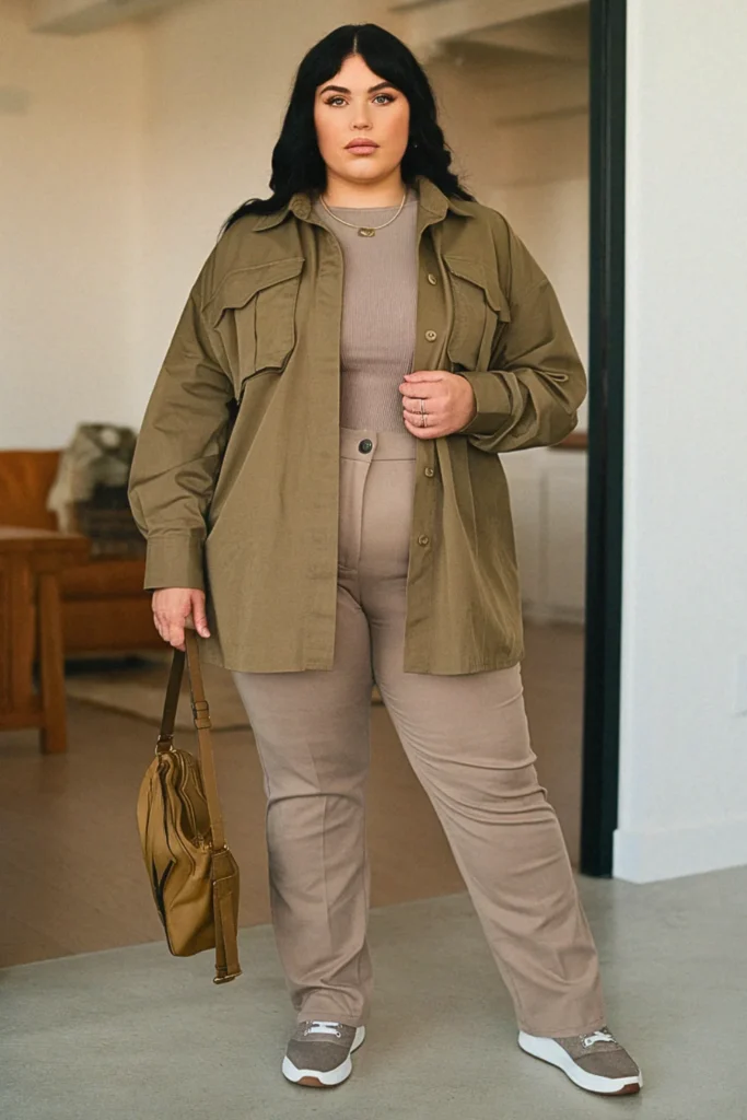 Plus Size Utility Shirt Jacket Modern Fall Outfit