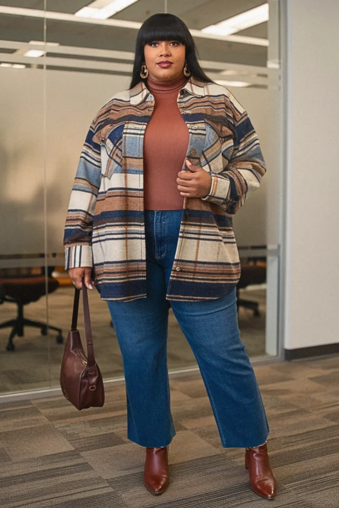 Plus Size Fall Shacket Corporate Fashion Outfit